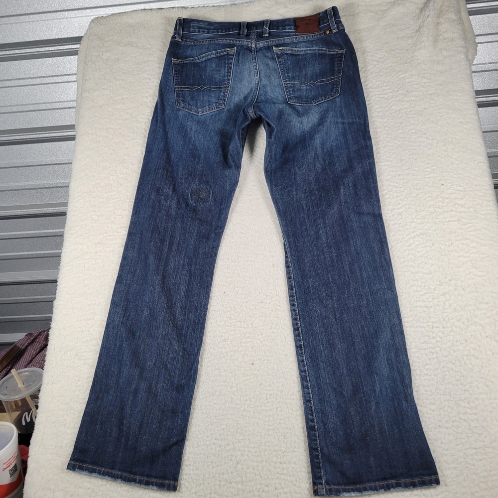 Lucky Brand Jeans Men 32x32 Dark Blue Straight Leg Button Fly Whiskered Denim - Picture 12 of 16